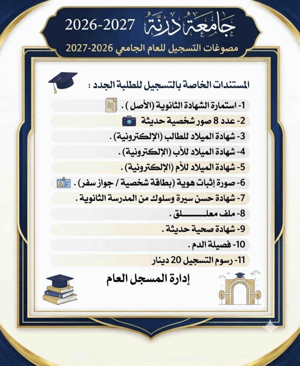 اعـــــــــلان هـــــام إدارة المسـجـل العـام بـالجـامـعـة